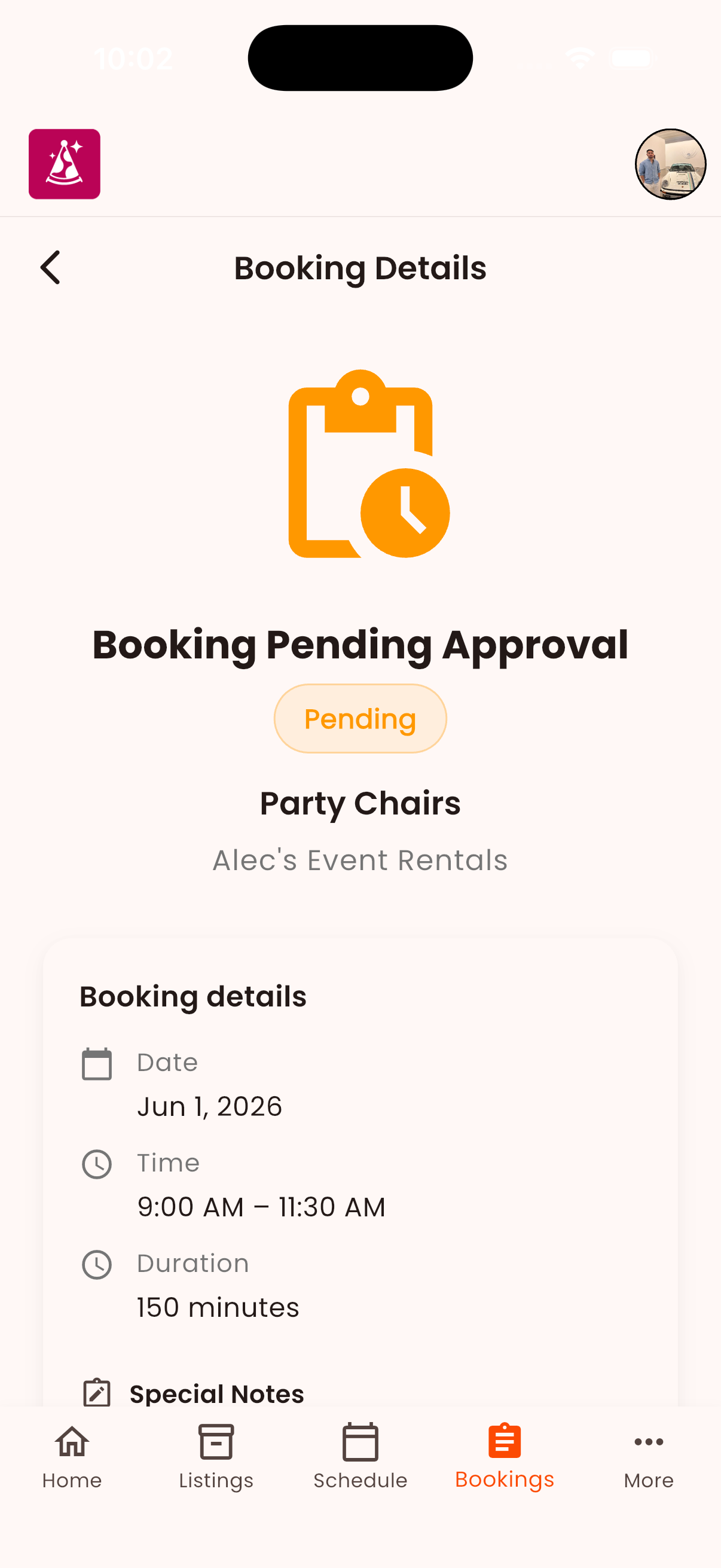 Rent Fiesta bookings view on mobile