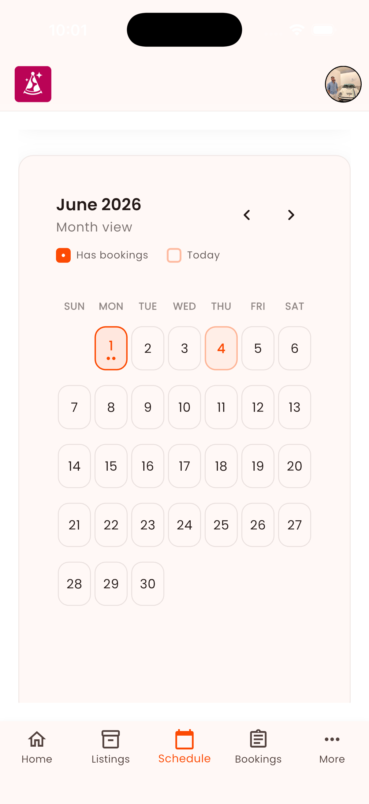 Rent Fiesta calendar view on mobile